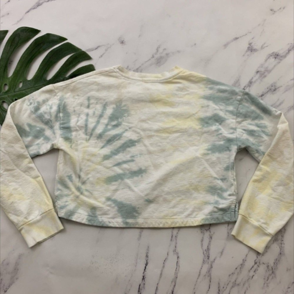 Beyond Yoga Weekend Boxy Crop Pullover Sweatshirt Top Size M White Blue Tie Dye - Picture 3 of 4